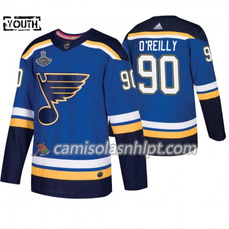 Camisola St. Louis Blues Ryan O'Reilly 90 Adidas 2019 Stanley Cup Champions Royal Authentic - Criança